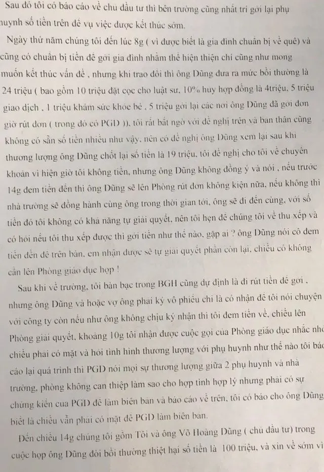 Con bị cô giáo đánh, phụ huynh đòi bồi thường 100 triệu đồng: Tường trình của nhà trường ảnh 3