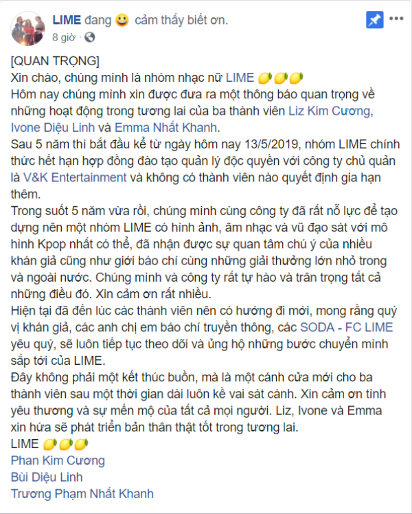 Sau nhiều đồn đoán, nhóm LIME chính thức thông báo tan rã sau 5 năm hoạt động ảnh 2
