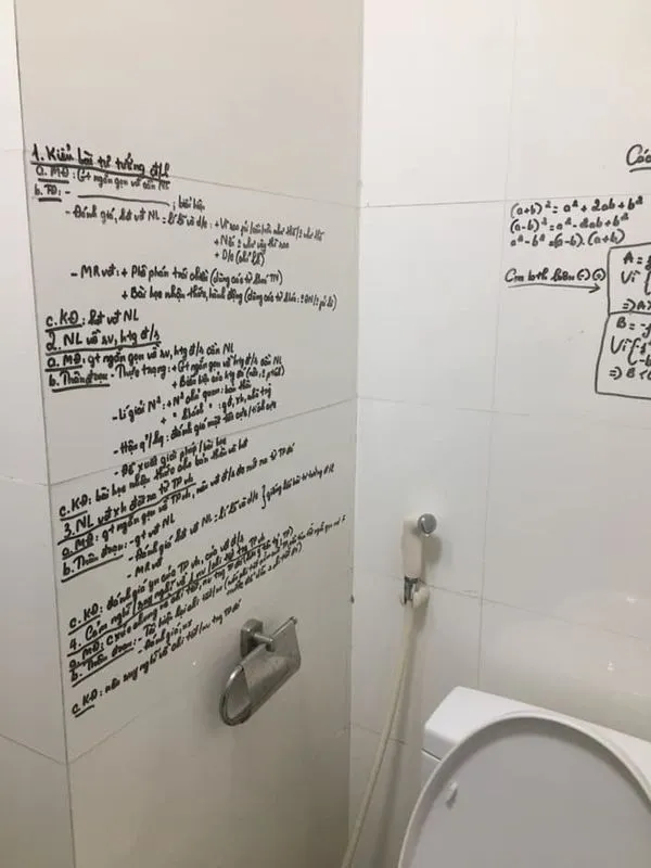 Quên học bài cũ trước khi đến lớp, bạn học sinh tức tốc ôn bài… trong nhà vệ sinh ảnh 1