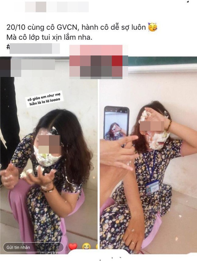 Học sinh trét bánh kem đầy mặt cô giáo chủ nhiệm để chúc mừng dịp 20/10 bị chỉ trích nặng nề ảnh 1