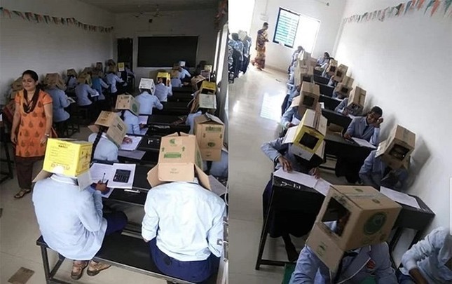 Sinh viên Ấn Độ phải đội thùng carton khi thi cử, trường học bị chỉ trích là nặng nề ảnh 1