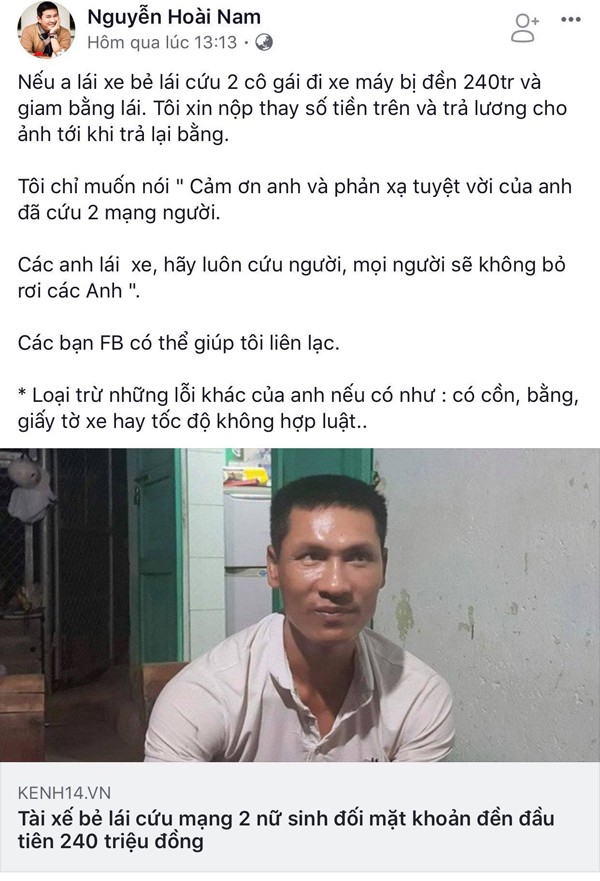 Chồng hoa khôi Thu Hương nhận trả 240 triệu đồng thay tài xế cứu người - ảnh 2