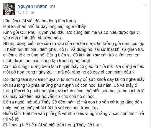 Khánh Thi bất ngờ viết “tâm thư” trước thềm 20/11 - ảnh 1
