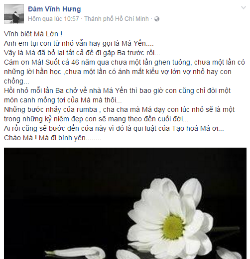 Má Lớn của Đàm Vĩnh Hưng qua đời - ảnh 1