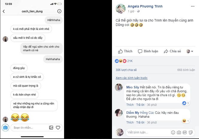 Angela Phương Trinh thả thính thủ môn Bùi Tiến Dũng