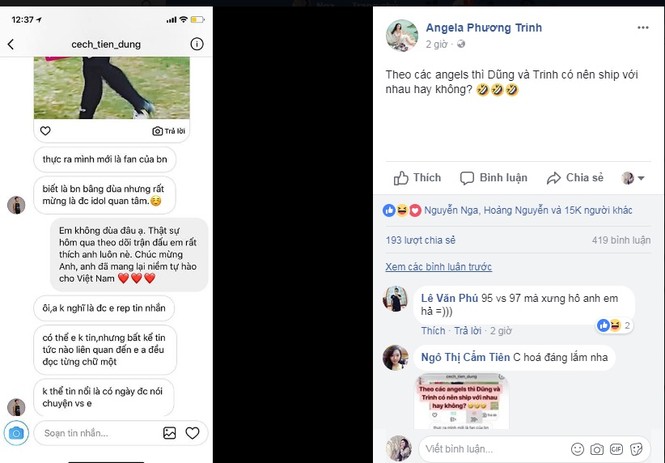 Angela Phương Trinh thả thính thủ môn Bùi Tiến Dũng