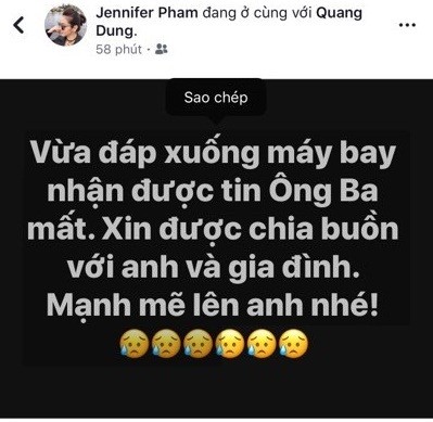 Jennifer Phạm suy sụp khi hay tin bố của Quang Dũng qua đời - ảnh 1
