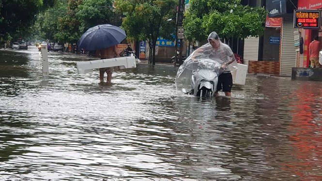 Người dân Nghệ An bỏ ô tô đi xe đạp vì đường ngập sâu trong nước - ảnh 1