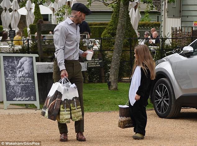 Harper Beckham mặc đồ cánh cụt dễ thương, được bố âu yếm khi đi nông trại - ảnh 5