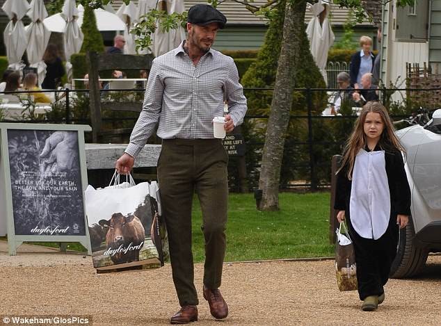 Harper Beckham mặc đồ cánh cụt dễ thương, được bố âu yếm khi đi nông trại - ảnh 6