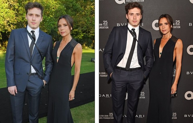 Victoria Beckham diện váy xẻ ngực, cùng con trai dự tiệc - ảnh 2