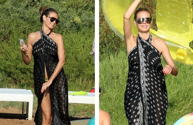 Siêu mẫu 4 con Heidi Klum quấn khăn làm áo tắm gợi cảm - ảnh 8