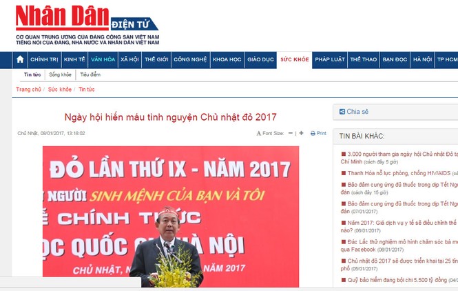 Chủ Nhật Đỏ 2017, Báo Tiền Phong - ảnh 1