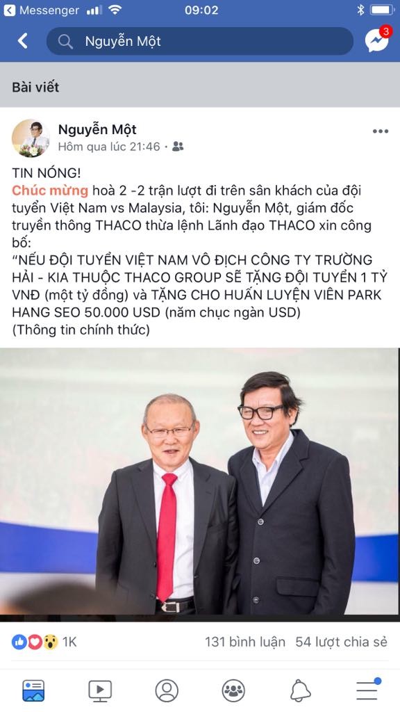 Thaco Trường Hải hứa tặng 2 tỷ đồng cho tuyển Việt Nam nếu vô địch - ảnh 1