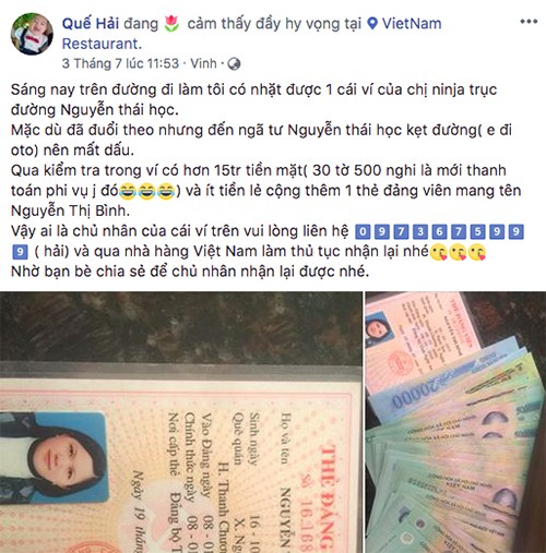 Thanh niên đăng đàn Facebook trả 15 triệu cho người đánh rơi - ảnh 1