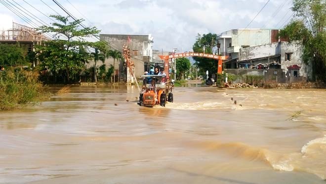 Đường phố Bình Định chìm trong biển nước, người dân dùng máy cày vượt lũ - ảnh 7