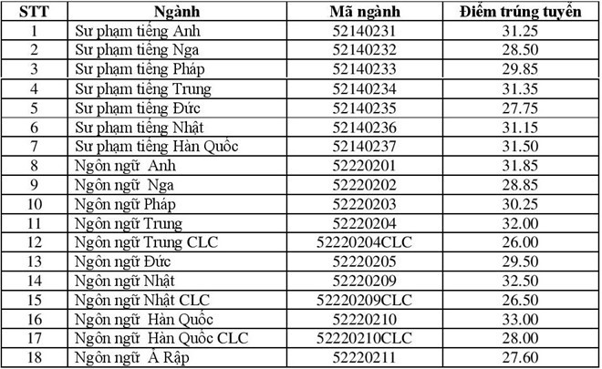Điểm chuẩn cao nhất của ĐH Ngoại ngữ là 33 - ảnh 1