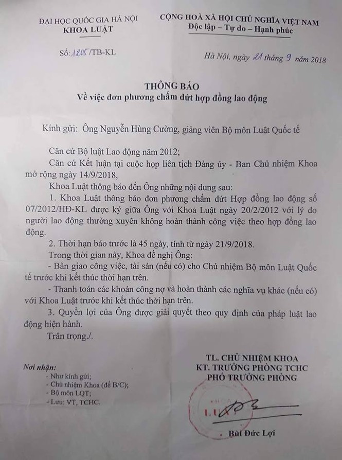 Chấm dứt hợp đồng giảng viên khoa Luật bị tố quấy rối nhiều nữ sinh - ảnh 1