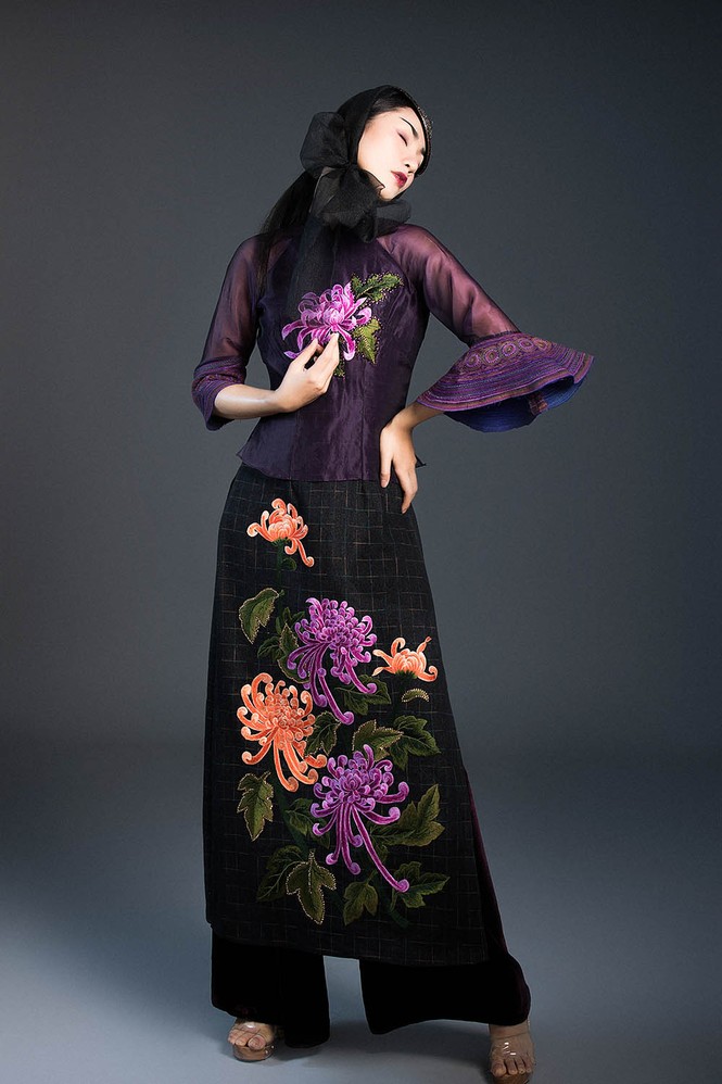 Trà My Next Top Model ma mị với bộ sưu tập áo dài chất liệu thổ cẩm - ảnh 3