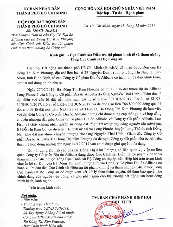 Khách hàng 'tố' Công ty địa ốc Alibaba bán đất nông nghiệp - ảnh 1