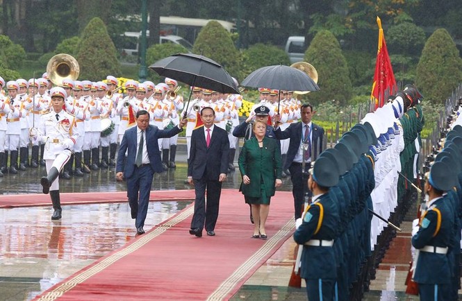 Chủ tịch nước Trần Đại Quang đón Tổng thống Chile Michelle Bachelet - ảnh 3