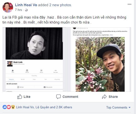 Hoài Linh lại bị lập facebook giả mạo, Lệ Quyên
