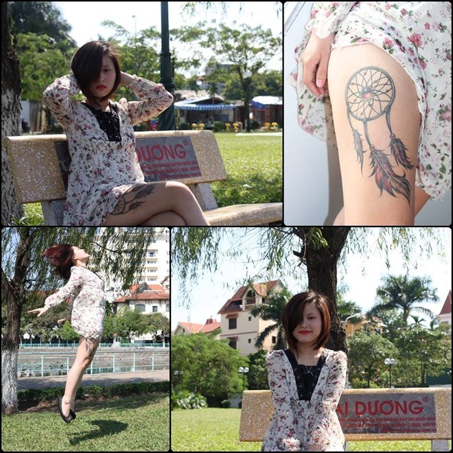 Phạm Kim Ngân chia sẻ, cô bắt đầu xăm hình vào năm 2012, khi bắt đầu trở thành sinh viên. Mỗi hình xăm theo cô là những lúc cảm thấy quá đau, khi kim xăm đâm vào da thịt cũng không thấm đâu so với nỗi đau trong lòng. Đây là hình xăm dreamcatcher của Kim Ngân