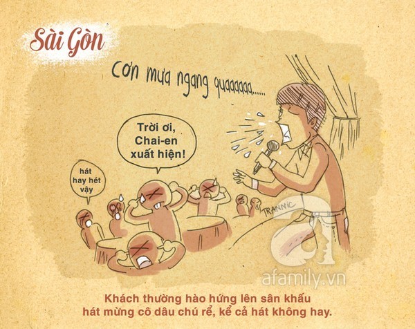 Trong lễ cưới của người miền Nam, khách khứa thường lại rất hào hứng lên sân khấu hát mừng cô dâu, chú rể. Dù hát không hay nhưng nhiều người vẫn rất nhiệt tình lên hát mừng hạnh phúc đôi trẻ