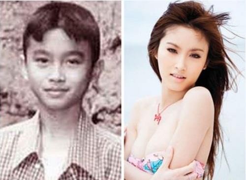 Hình ảnh khác biệt của Nong Poy khi còn là một cậu bé và sau khi chuyển giới thành công