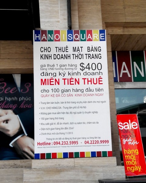 Bảng giá chi tiết cho thuê mặt bằng kinh doanh đặt ngay trước cửa chính TTTM Hàng Da