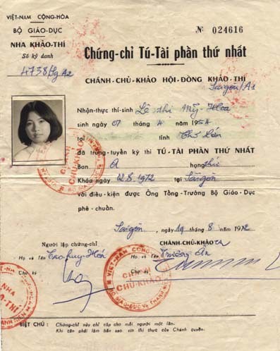 Đề thi trắc nghiệm đã được sử dụng cho môn Công dân, Sử, Địa trong các kỳ thi Tú tài I và Tú tài II từ niên khóa 1965-1966. Đến năm 1974, toàn bộ các môn thi trong kỳ thi tú tài gồm toàn những câu trắc nghiệm. Các vị thanh tra trong ban soạn đề thi đều phải đi dự lớp huấn luyện về cách thức soạn câu hỏi, thử nghiệm các câu hỏi với trên 1.800 học sinh ở nhiều nơi, phân tích câu trả lời của học sinh để tính độ khó của câu hỏi và trả lời để lựa chọn hoặc điều chỉnh câu hỏi trắc nghiệm cho thích hợp