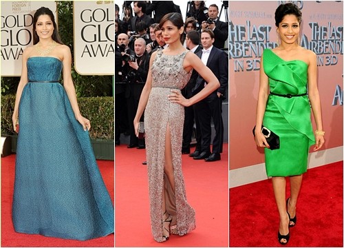 Thành công sau bộ phim “Slumdog Millionaire” (Triệu phú khu ổ chuột) năm 2008, nữ diễn viên Ấn Độ, Freida Pinto nhanh chóng trở thành cái tên được báo giới và các công ty quảng cáo săn đuổi. Với vai trò gương mặt đại diện của một số hãng thời trang và mỹ phẩm tên tuổi, cô xứng đáng là một trong những nữ diễn viên trẻ nổi bật với phong cách thời trang ấn tượng