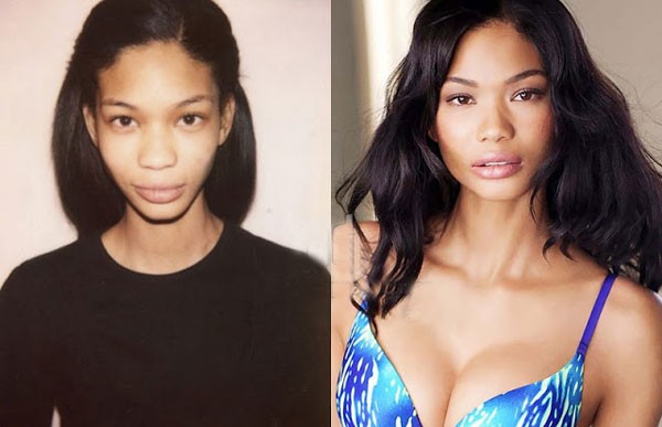 Chanel Iman có tỷ lệ gương mặt không cân đối so với mắt, mũi, miệng... nhưng chỉ cần trang điểm, phủ tóc che mặt là mọi thiếu sót đều