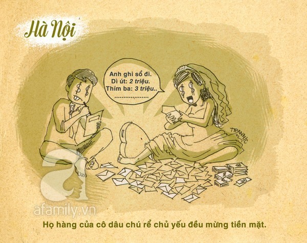 Ở miền Bắc, họ hàng, người thân của cô dâu chú rể thường mừng tiền mặt cho đôi trẻ