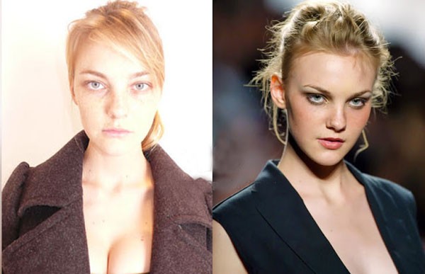 Caroline Trentini sở hữu làn da bị nhiều tàn nhang, gương mặt thiếu cân đối, nhưng phấn phủ màu cam đồng sẽ là lựa chọn tuyệt vời để che đậy