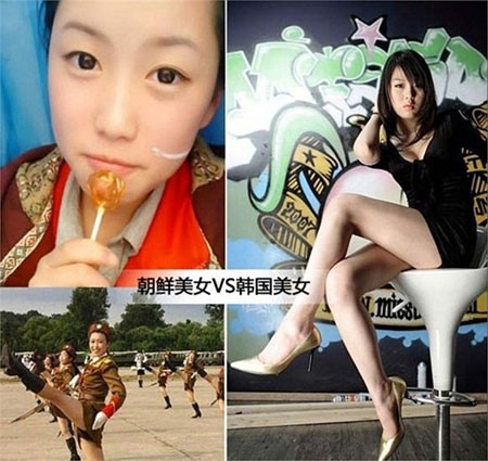 Những cô gái Triều Tiên ưa phong cách giản dị, đáng yêu (trái), thiếu
nữ Hàn Quốc thì sexy và hiện đại hơn (phải)