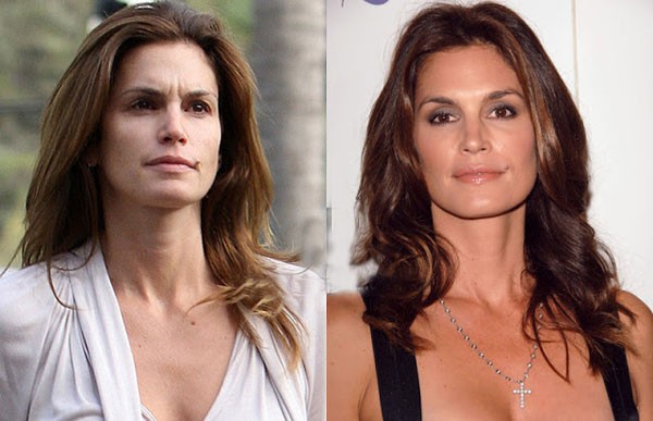 Siêu mẫu Cindy Crawford da nhăn nheo, mắt sâu mệt mỏi và kém rạng rỡ khi thiếu son phấn. Đánh mắt màu xám, dùng miếng dán kích mí và chuốt mascara là các thủ thuật trang điểm nhằm đem lại cho người đẹp đôi mắt hút hồn, có sức sống