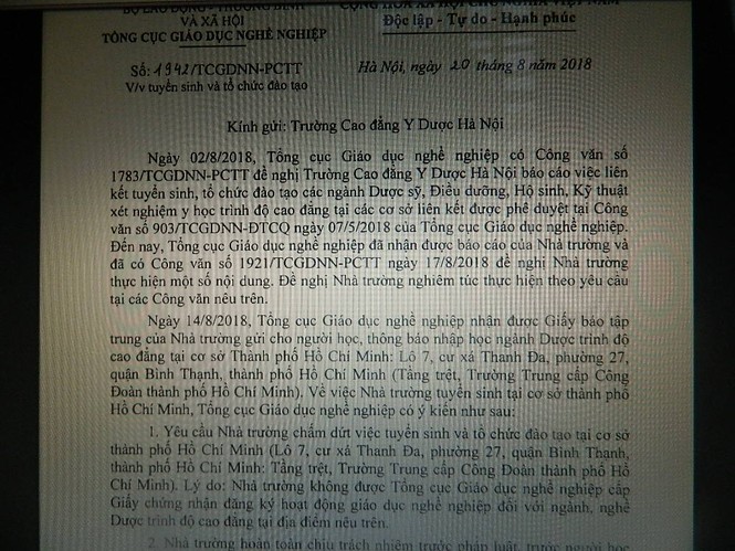 Trường Cao đẳng Y dược Hà Nội tuyển sinh “chui” ở TPHCM - ảnh 1