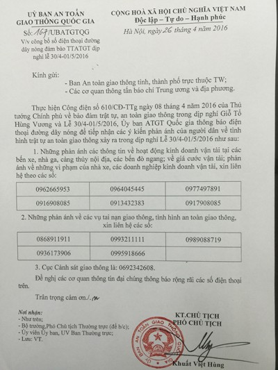 Công bố 12 đường dây nóng giao thông dịp 30/4, 1/5 - ảnh 1