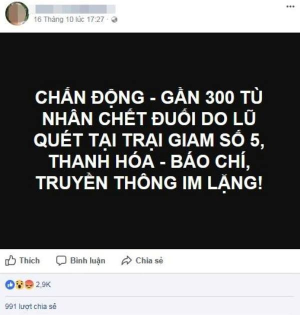 Bác thông tin “gần 300 tù nhân tại Thanh Hóa chết do lũ” - ảnh 1