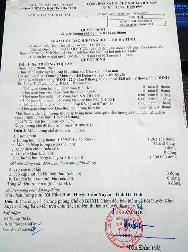 Hàng trăm giáo viên mầm non ở Hà Tĩnh có lương hưu hơn 1 triệu/tháng - ảnh 1