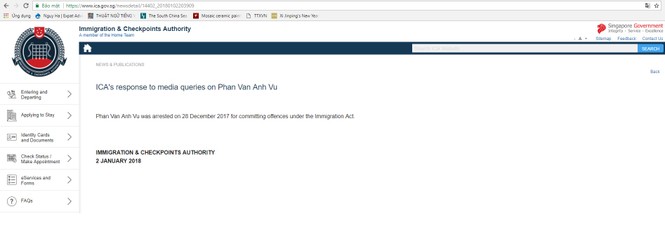 Singapore bắt giữ người có tên Phan Van Anh Vu - ảnh 1