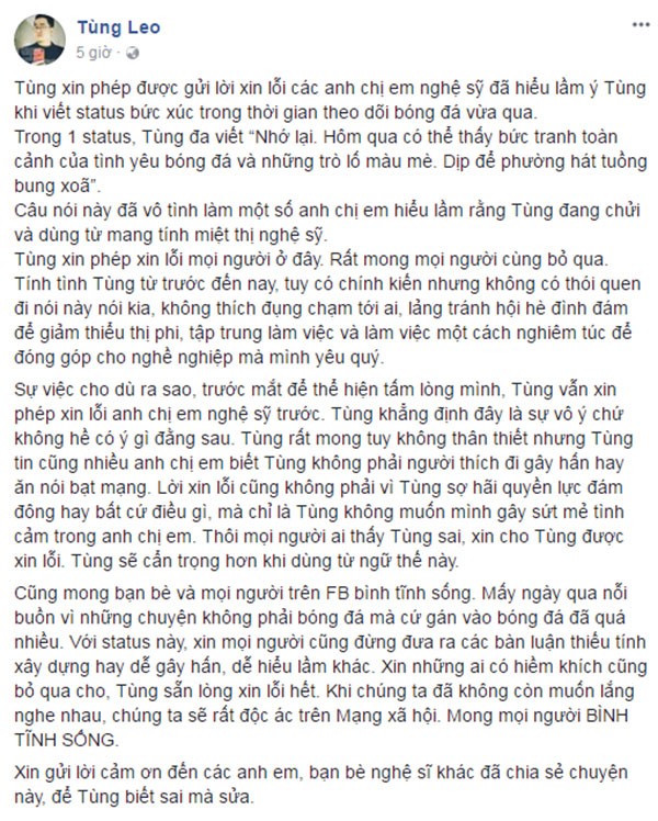 MC Tùng Leo xin lỗi phát ngôn về đêm gala U23 VN khiến Mr Đàm bức xúc - ảnh 1