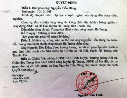 Bị cách chức, cựu chủ tịch xã được 'biệt phái' lên huyện công tác - ảnh 1