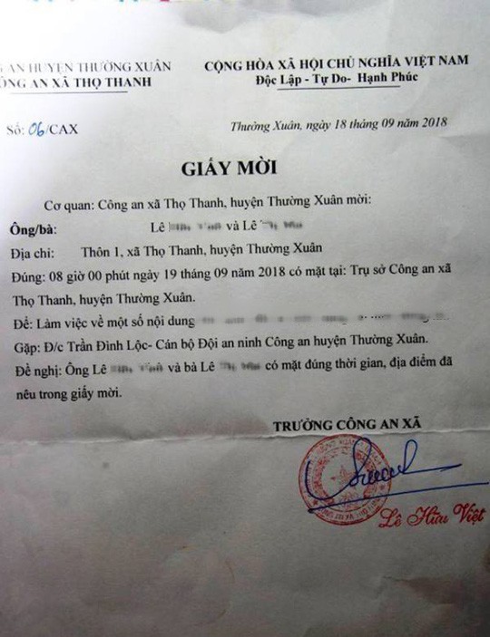 Thực hư vụ hai vợ chồng bị công an mời lên làm việc - ảnh 1