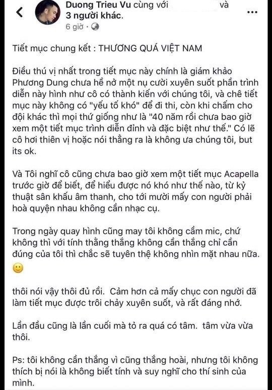 Dương Triệu Vũ 'tố' danh ca Phương Dung chấm thi thiếu công bằng - ảnh 1