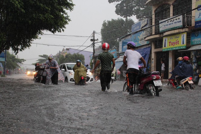 Đường phố Sài Gòn lại thành sông sau mưa lớn - ảnh 8