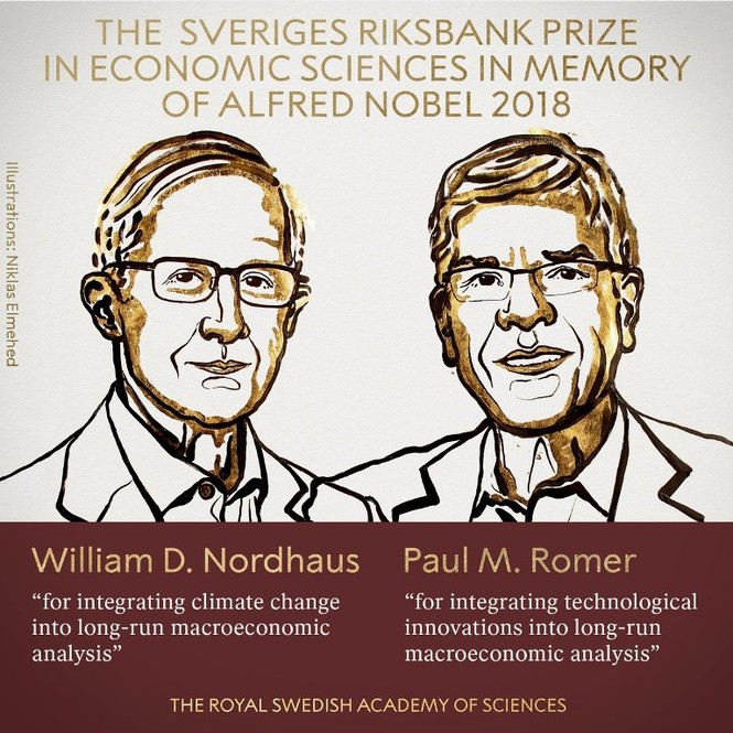 Hai nhà khoa học Mỹ đoạt giải Nobel Kinh tế 2018 - ảnh 1