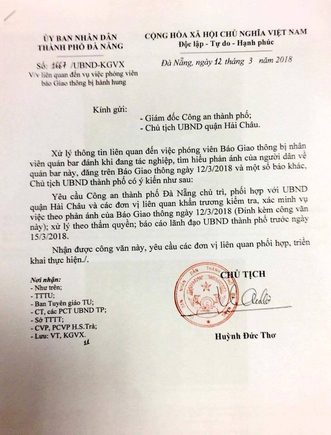 Chủ tịch Đà Nẵng chỉ đạo làm rõ vụ việc phóng viên bị hành hung - ảnh 1