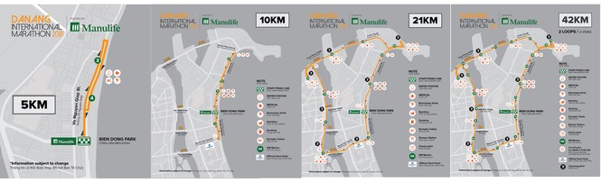 Lộ trình các cự ly chạy của Cuộc thi Marathon Quốc tế Đà Nẵng. Ảnh: Giang Thanh